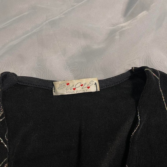 Vtg Womens Black Mesh Top Glittery Geometric Pattern (S-M) Made in Italy Elegant - Picture 8 of 8